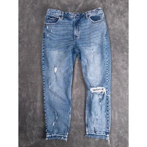 Abercrombie & Fitch Mom High Rise Jeans Womens 33 16L Blue Distressed Raw Hem